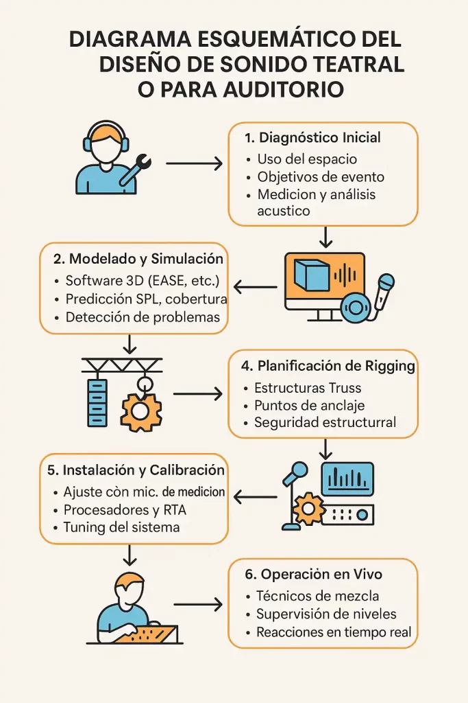 Qué es el diseño de sonido Diagrama Esquemático del diseño de sonido teatral o para auditorio 2025
